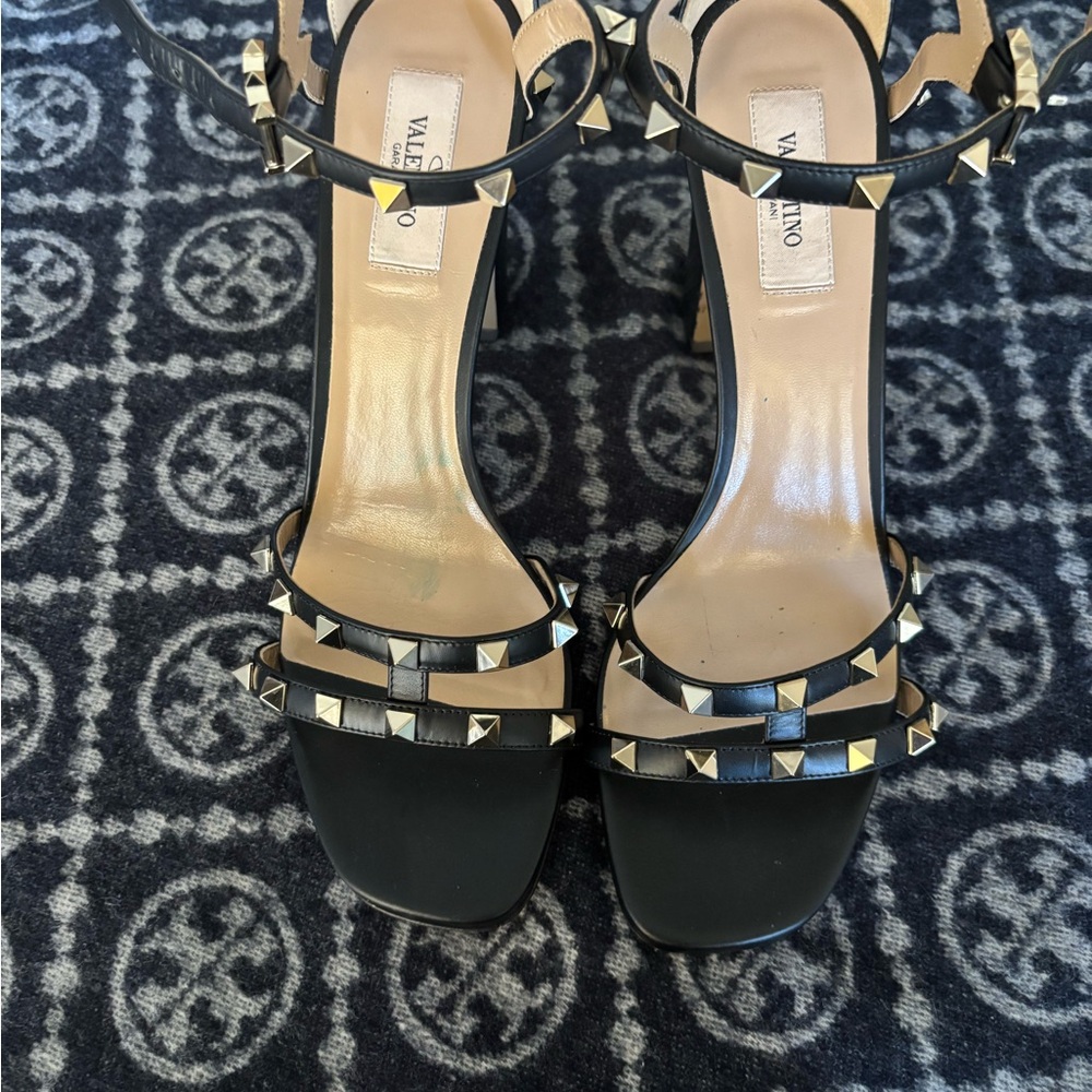 Valentino Black and Gold Studded Heels